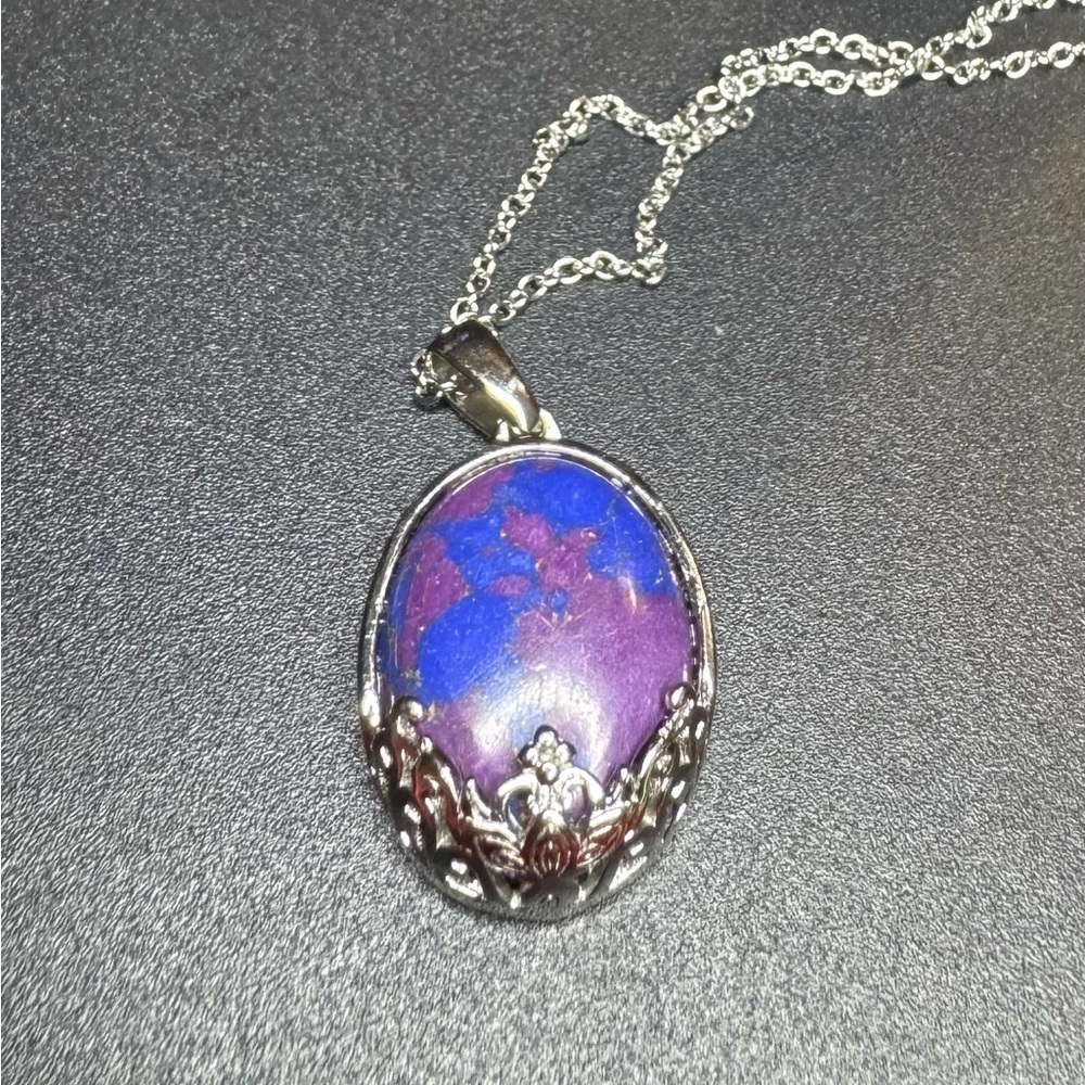 Karis Mojave Purple Turquoise Pendant in Platinum Bond w/ Stainless Steel